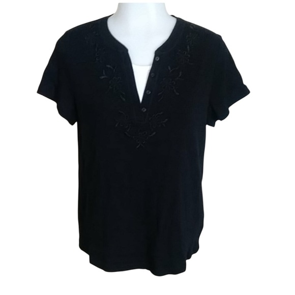CROFT & BARROW V-neck Black Tee - Picture 1 of 7